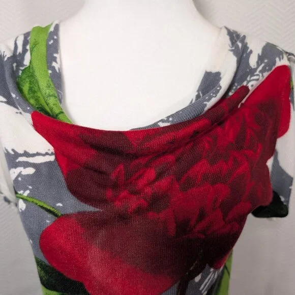 San Francisco Lightweight Knit Floral Print Top Cowl Neck Sleeve Ties Medium - Picture 5 of 12